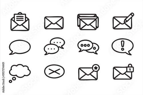 Message and Email Icon Collection with Chat and Communication Symbols