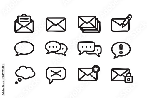 Email Communication Icons with Inbox Notification and Chat Bubbles