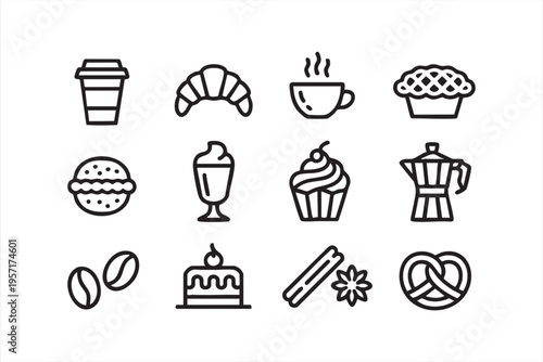 Bakery Icons with Cake Cupcake Croissant and Sweet Treat Elements