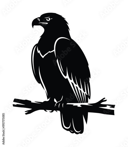 Bold vector of a majestic eagle perched calmly on a tree branch