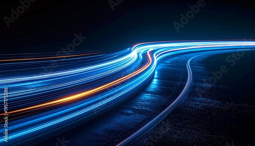 Abstract Light Trails on Dark Surface for Technology and Innovation Backgrounds.