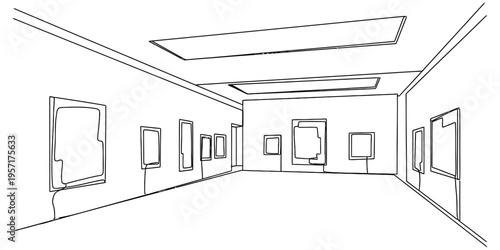 Modern Minimalist Art Gallery Interior With Picture Frames On Walls