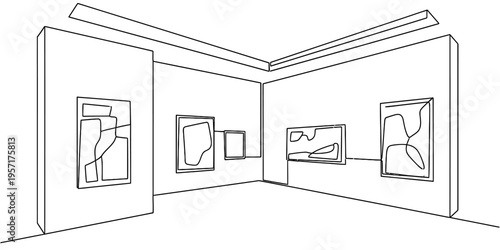 Modern Abstract Art Gallery Interior with Minimalist Frames and Lighting
