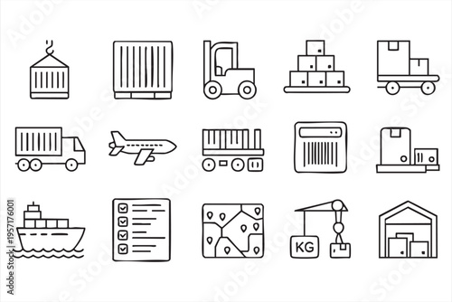Modern Logistics Icons for Shipping Delivery and Distribution Design