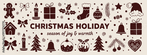 Christmas holiday season, joy and warmth, festive winter doodles, hand drawn xmas icons, holiday greeting illustration, seasonal celebration graphics, new year festive elements