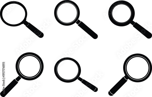 Magnifying glass search zoom flat line vector icon set