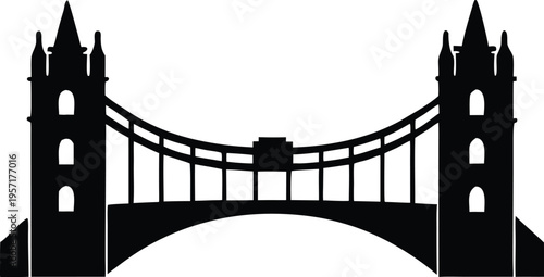 London Tower Bridge historic landmark silhouette icon vector