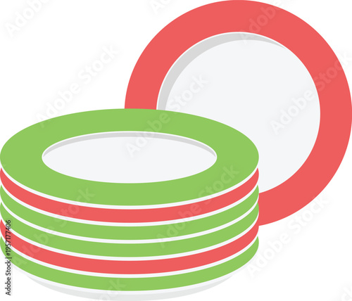 Stack of Plates Flat Illustration. Clean Icon Design Element Isolated on White Background