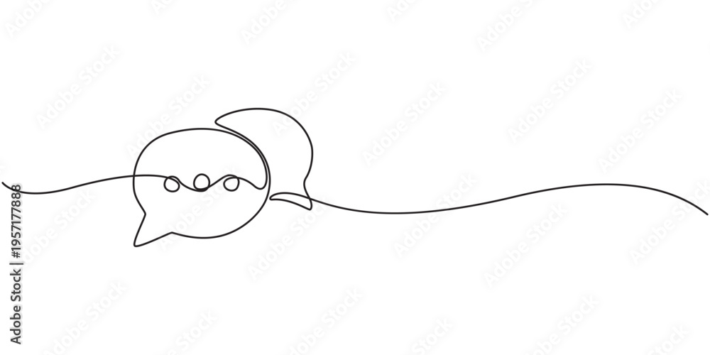 Obraz premium Speech bubbles continuous one line drawing, Empty speech bubbles minimalist linear black sketch vector illustration, Speech bubble continuous one line art drawing dual conversation dialogue speech