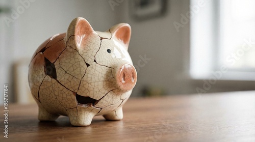 A broken piggy bank that reveals economic problems and inflation.