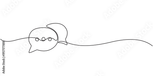 Speech bubbles continuous one line drawing, Empty speech bubbles minimalist linear black sketch vector illustration, Speech bubble continuous one line art drawing dual conversation dialogue speech