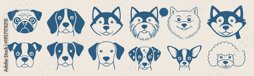  Dog portraits sketch, puppy breed doodles, canine head illustrations, hand drawn pets, animal lover graphics, husky and retriever icons, domestic dog art.