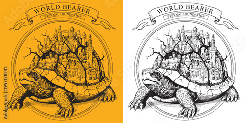World Bearer Eternal Foundation Giant Turtle Carrying City Mythical Concept