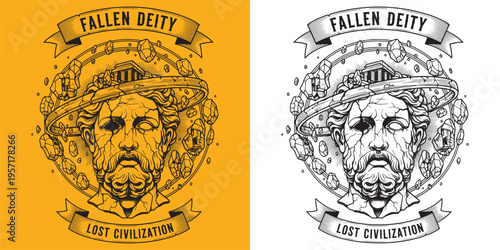 Fallen Deity Lost Civilization Ancient Greek God Statue Head Ruins