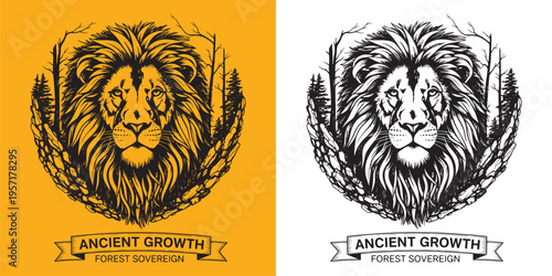 Ancient Growth Forest Sovereign Lion Face Nature Landscape Fusion