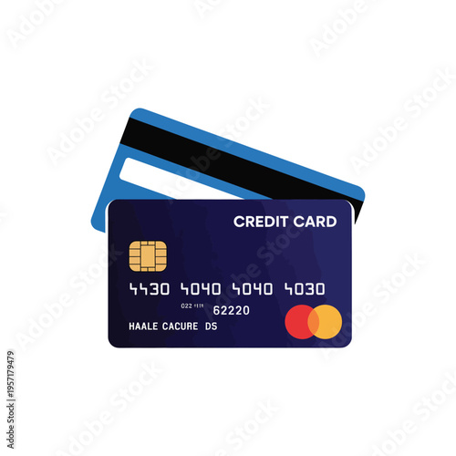 Vector of two credit cards, one blue and one dark blue, overlapping slightly with visible chip and stripe