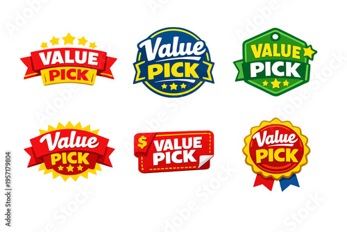 Value pick labels and badges, collecting various styles for best choice products and services promotion