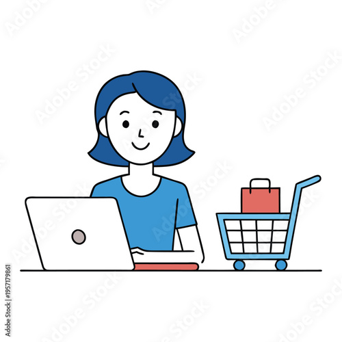 A woman sits comfortably at home, browsing her laptop, adding items to her cart, and enjoying the ease and convenience of shopping online from anywhere.
