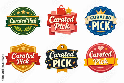 Curated pick badges and labels collection with stars, awards, and ribbons for quality selection