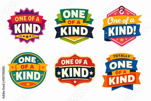 Set of one of a kind badges, labels and stickers promoting uniqueness, individualism, and special quality
