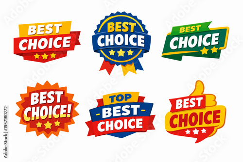 Best choice labels set presenting premium quality badges for promotions and recommended product selection