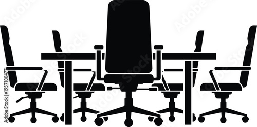 Empty office meeting room with chairs and table, modern workspace interior, corporate conference setup, business environment without people concept illustration