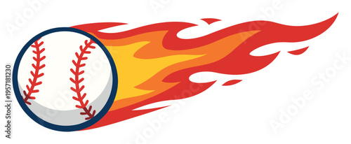Baseball flying horizontally, leaving a fiery trail, symbolizing speed, strength, and an intense sports game