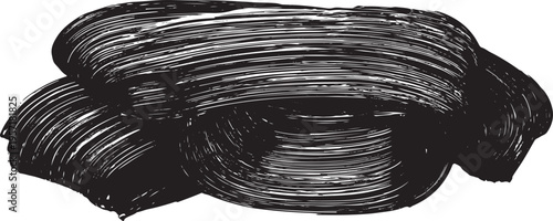Thick black paint brush stroke with visible bristle texture on a white background