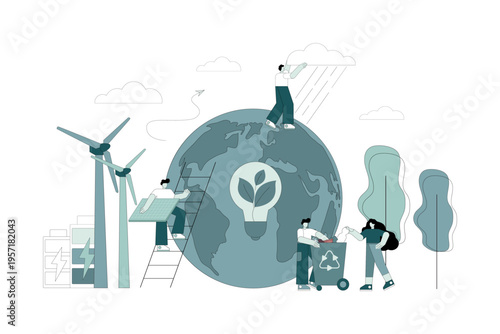 Earth Day, solving environmental problems, recycling waste, saving the planet, using alternative forms of energy.eps