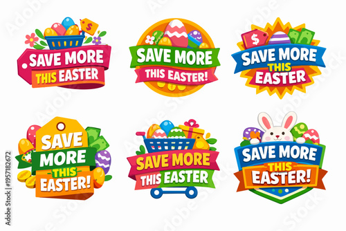 Easter holiday sale badges and labels set offering promotional discounts and special savings