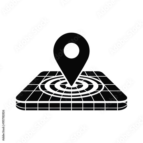 Vector icon showing a location pin on a grid map for geolocation