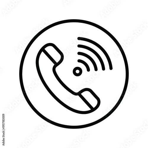Vector icon featuring a telephone with outgoing signal waves inside a circular frame