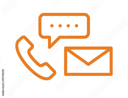 Vector featuring a phone receiver, speech bubble, and envelope icon in orange
