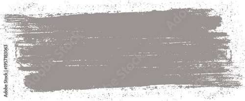 Wide gray paint brush stroke texture with distressed edges on white background