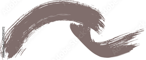 Wide taupe paint brush stroke curved shape on white background