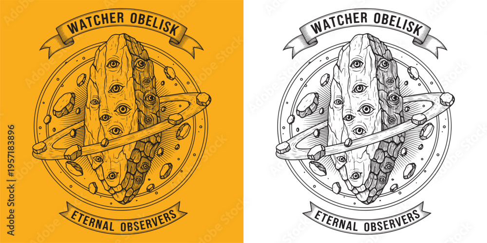 Obraz premium Watcher Obelisk Eternal Observers Surreal Eye Monolith Illustration