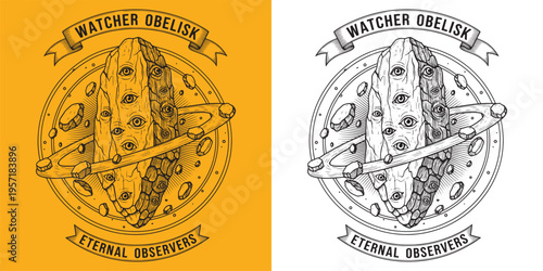Watcher Obelisk Eternal Observers Surreal Eye Monolith Illustration