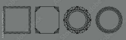 Set of decorative frames Elegant vector element for design in Eastern style, place for text. Floral black and gray frames. Lace illustration for invitations and greeting cards