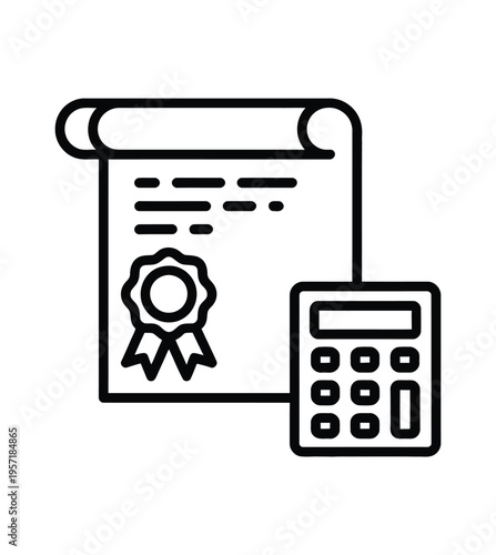 Vector of a certificate and a calculator symbolizing achievement and calculation