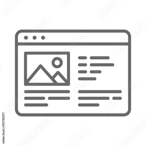 Vector of a web browser window displaying an image placeholder and text areas on a screen