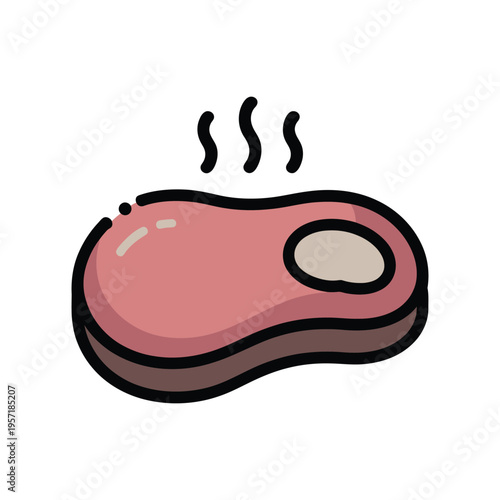 Vector of a cooking steak sizzling hot with steam rising from the surface