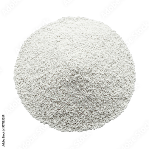 White mineral granules pile with strategic packaging potential materials for industrial filtration and building expansion projects providing