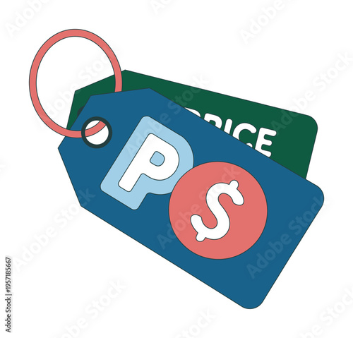 Vector featuring overlapping price tags with dollar symbols in vibrant blue and green colors