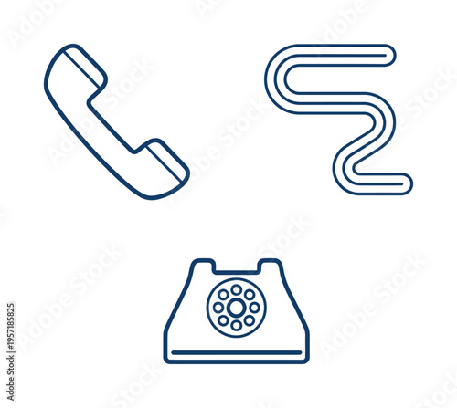 Vector showcasing a telephone handset, retro phone, and squiggly lines for communication