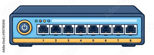 Network switch providing fast connectivity for numerous devices, enabling quick data transfer and internet use within a local network
