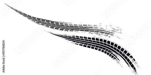 PrintTire track. Car, bike, motorcycle tyre mark with grunge effect isolated on white background. Wheel footprint on the road. Top view of rubber protector mark