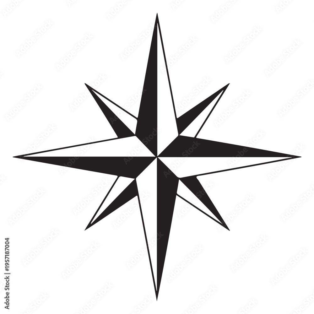 Obraz premium A striking black and white nautical star design sharply defined with contrasting shapes silhouette