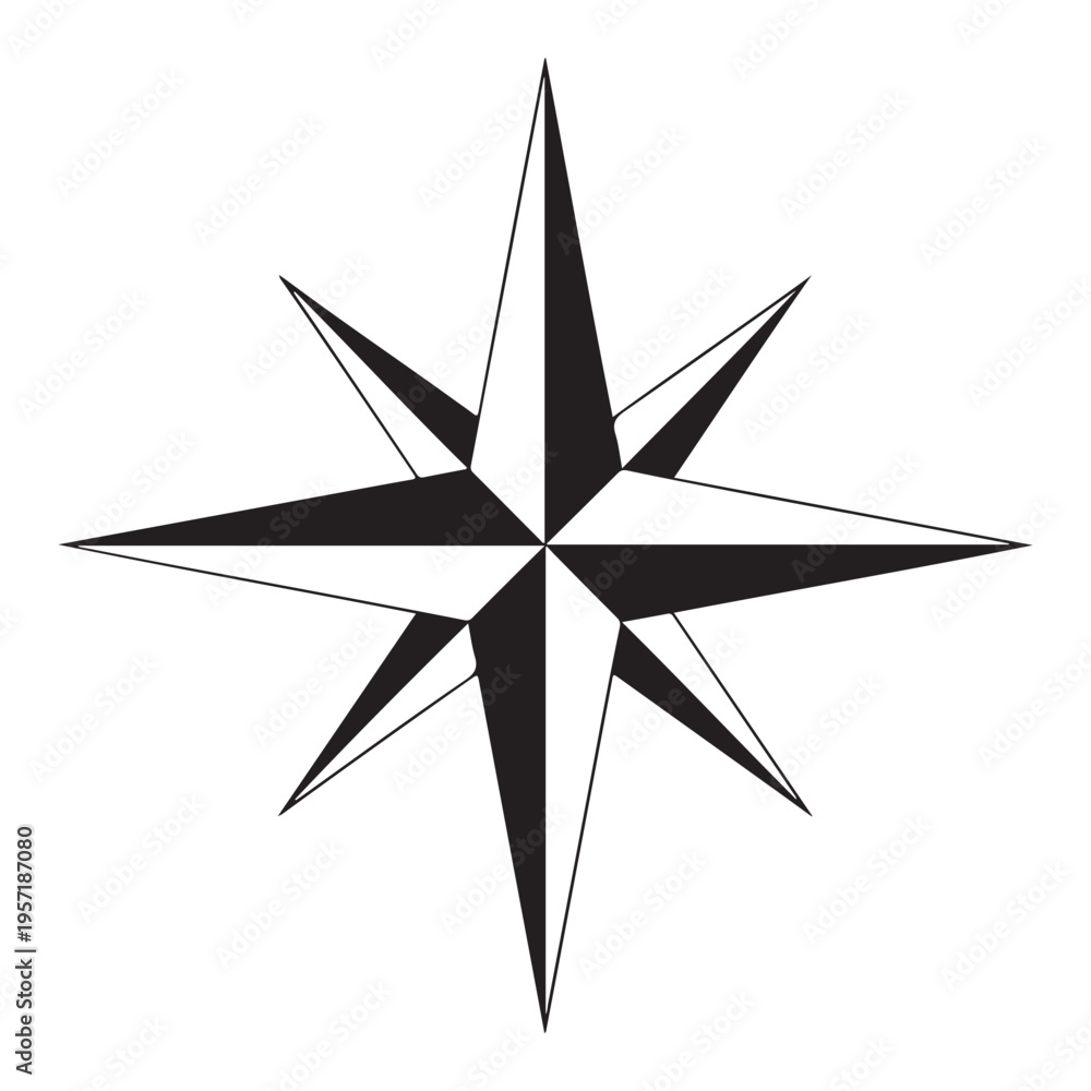 Fototapeta premium A striking black and white nautical star design sharply defined with contrasting shapes silhouette