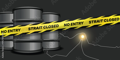 Oil barrels high price because strait closed. High price chart rise crude oil.