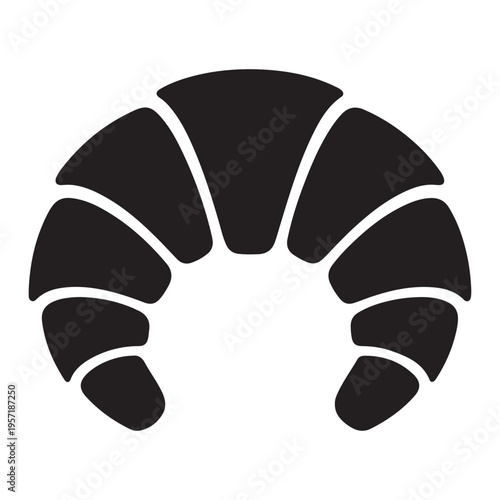 A simple black silhouette of a delicious flaky croissant on a white background silhouette